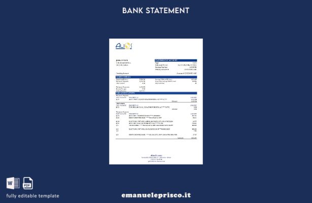 modello Excel di estratto conto finanziario Gabon Alios Finance in stile verific